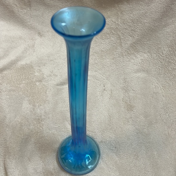 Dugan Ribbed Glass Tall Vase. Carnival glass, iridescent, swung/stretch Antique - Picture 2 of 8